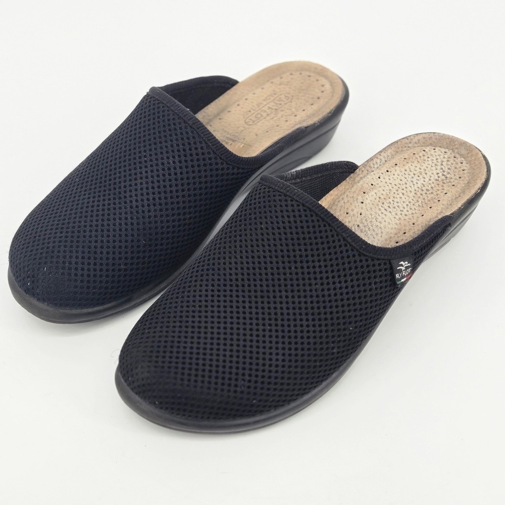 Fly Flot Mesh Mule Clogs Black Anti Shock Anatomic Comfort Slip On Women 40 US 9
